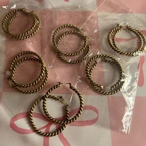 6 pairs, Elegant Gold-Toned Twisted Hoop Earrings !!! ❤️